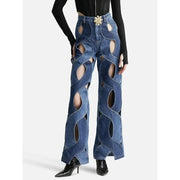 high waist contrast straight denim jeans, view 3 - MRSLM