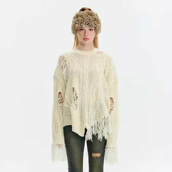 hollowed-out tassel knit sweater, view 7 - MRSLM