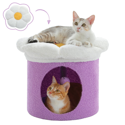 cozy flower cat house with pompom ball - MRSLM