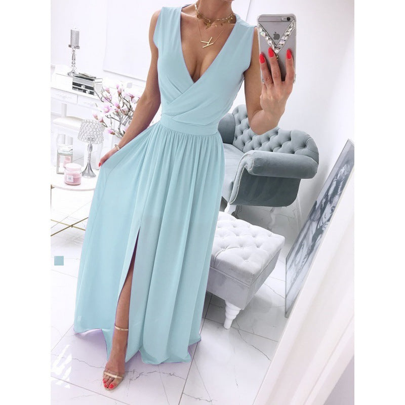 Women's sleeveless V-neck long dress, view 5 - MRSLM