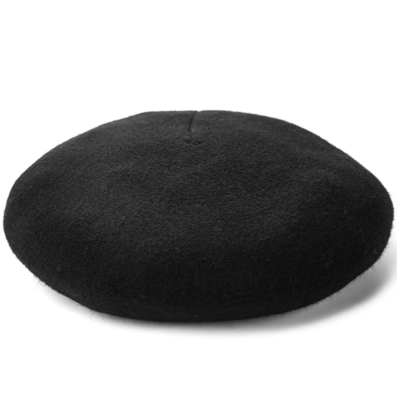 solid wool blend knitted beret, view 2 - MRSLM