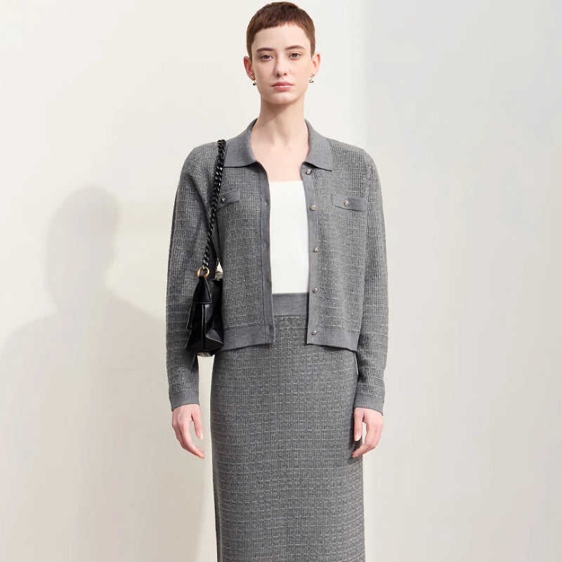 retro lapel woolen cardigan, view 4 - MRSLM