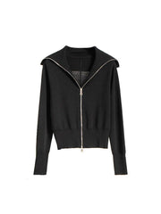 black silk-cotton blend cardigan with zipper, view 2 - MRSLM