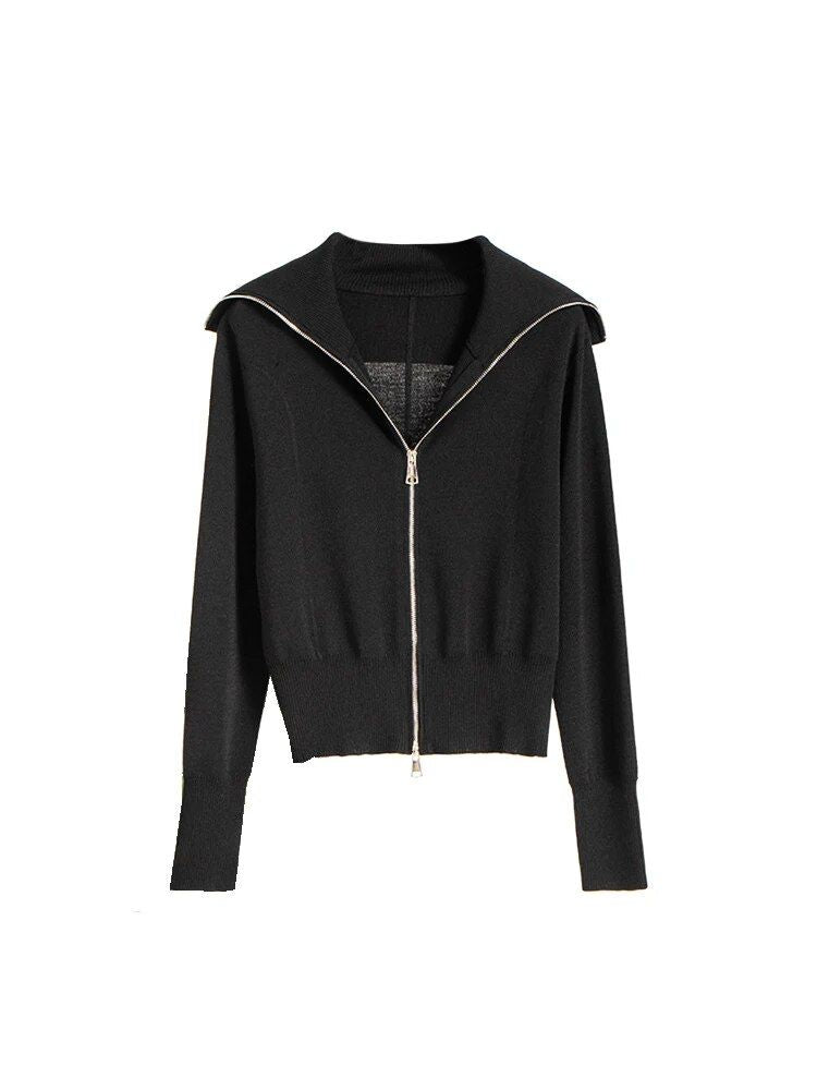 black silk-cotton blend cardigan with zipper, view 2 - MRSLM