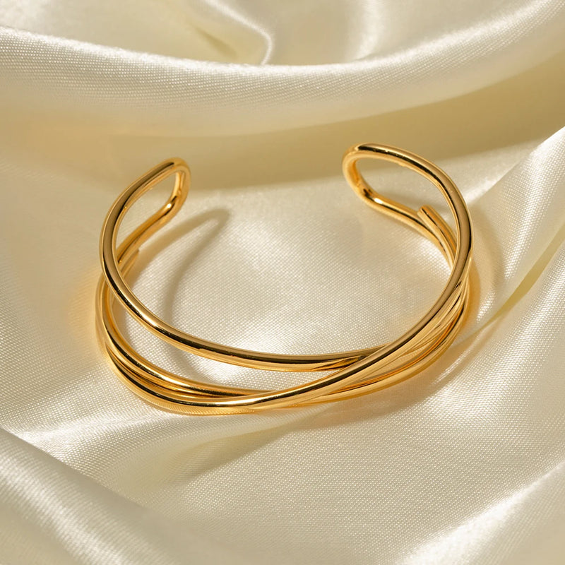 18K gold plated multi-layer cuff bracelet, view 7 - MRSLM