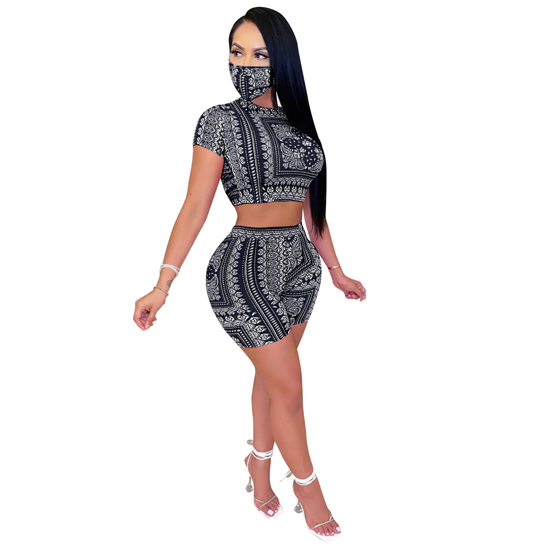 Fashion Sexy Ladies Two-piece Set Digital Printed Tape Mask