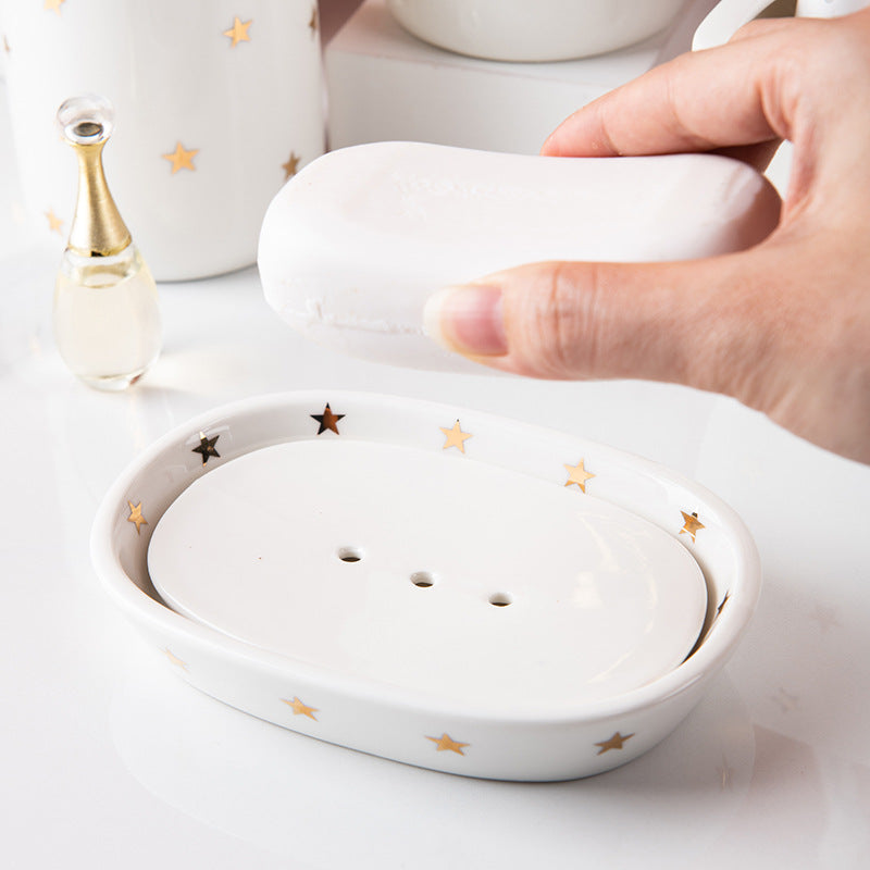 nordic gold inlay ceramic soap holder, view 11 - MRSLM