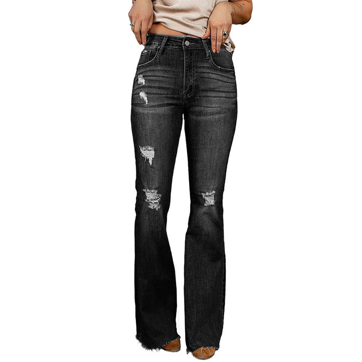 Women's High Waist Slim Jeans Washed And Frayed Wide Leg Pants Trousers