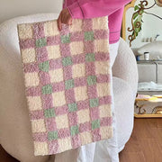 plush plaid flocking floor mat, view 5 - MRSLM