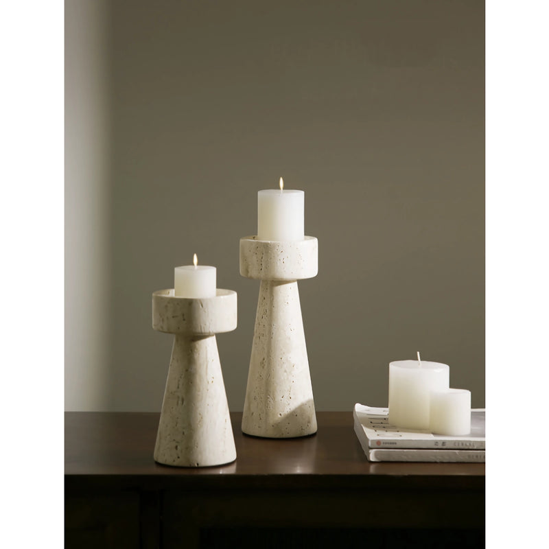 minimalist travertine marble candle holder, view 6 - MRSLM