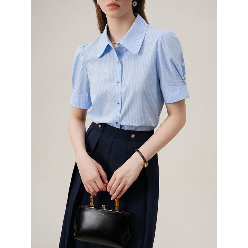stripe puff sleeve blouse, view 5 - MRSLM