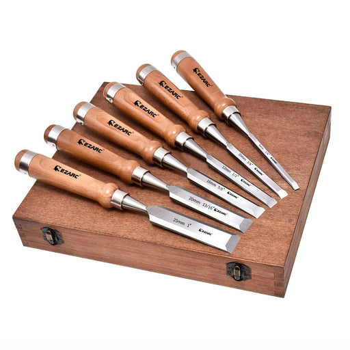 6-piece wood chisel set with wooden case - MRSLM