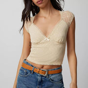 vintage lace v-neck crop top - MRSLM