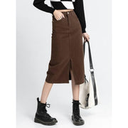 high waist denim pencil skirt, view 5 - MRSLM