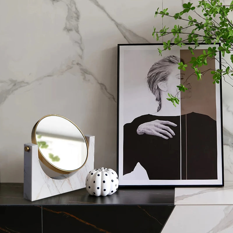 Marble rotating makeup vanity mirror, view 4 - MRSLM