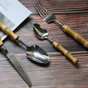 Mirror finish bamboo handle cutlery set, view 5 - MRSLM