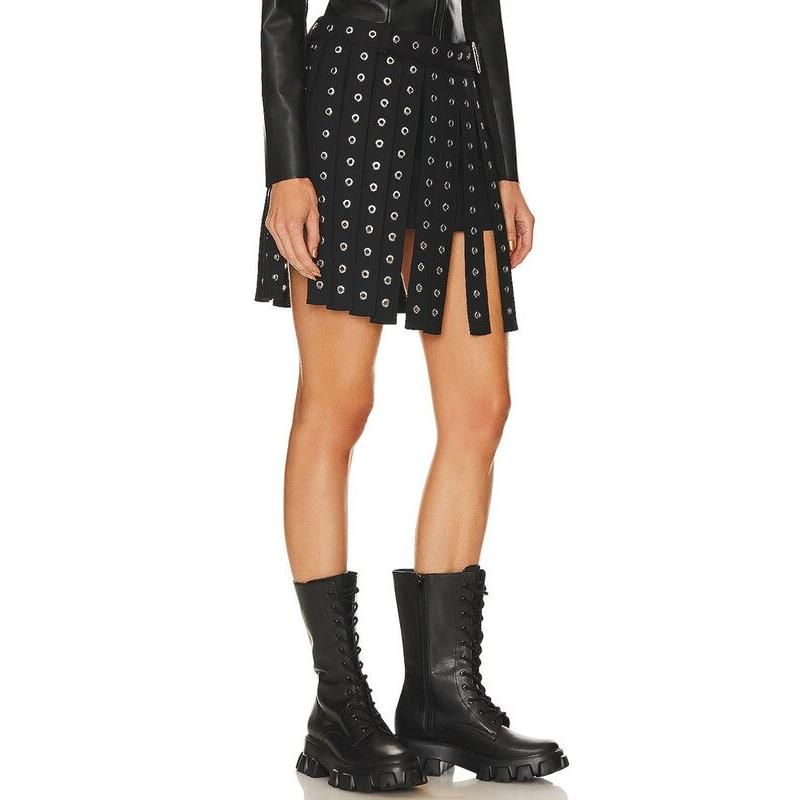 high waist patchwork belt mini skirt, view 4 - MRSLM
