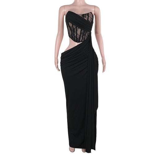 black lace tube top hollow dress, view 6 - MRSLM