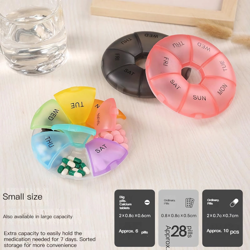 portable 7-day round pill case, view 11 - MRSLM