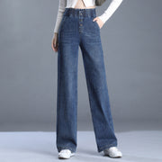 High waist wide-leg stretch denim pants, view 2 - MRSLM