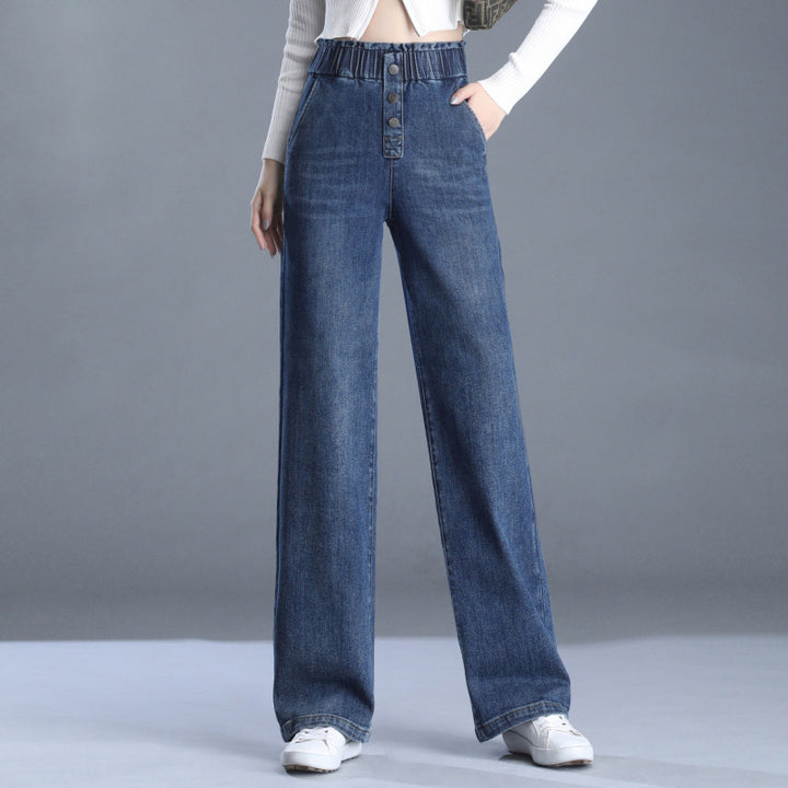 Women's High Waist Denim Wide Leg Pants Thickened High Elasticity