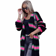 striped color block baggy knit cardigan coat, view 5 - MRSLM