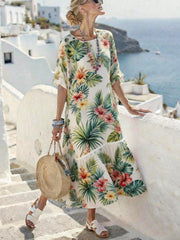 digital-print pleated maxi dress, view 9 - MRSLM