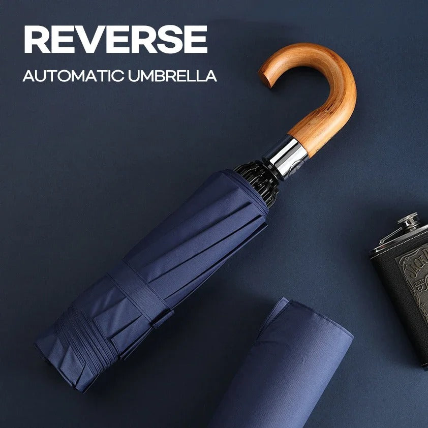 Automatic Windproof Umbrella with Wooden Handle