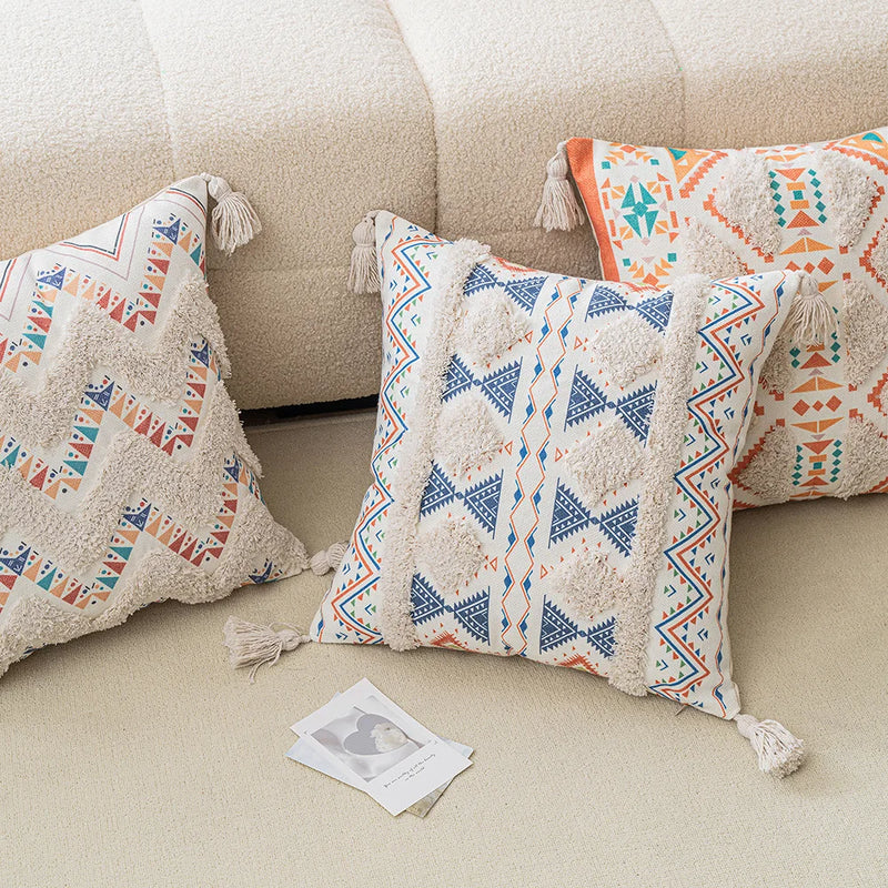 boho geometric tufted cushion cover, view 9 - MRSLM