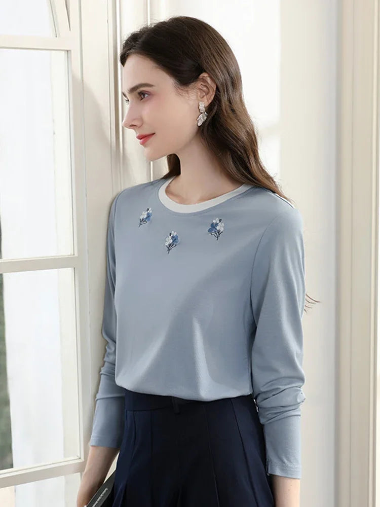 women's embroidered slim long sleeve t-shirt, view 4 - MRSLM