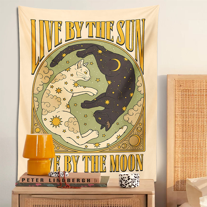 Sun moon cat tapestry wall hanging, view 13 - MRSLM