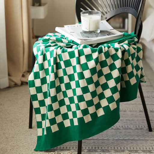 checkerboard plaid cotton knitted blanket - MRSLM