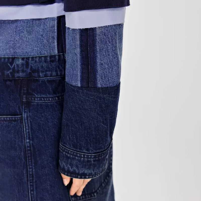 patchwork denim trench coat, view 6 - MRSLM