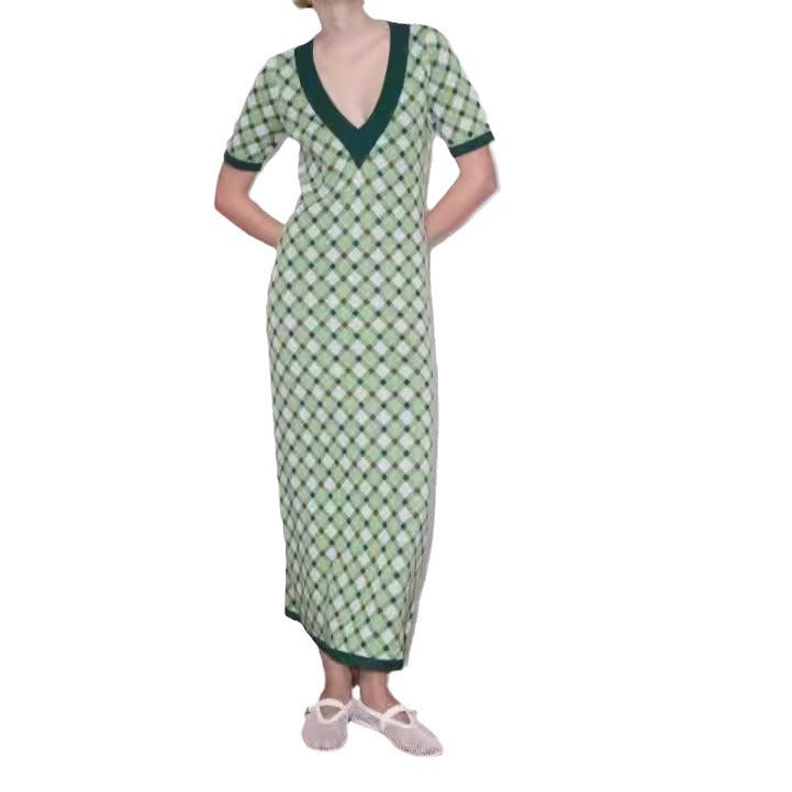 green plaid knitted dress, view 6 - MRSLM
