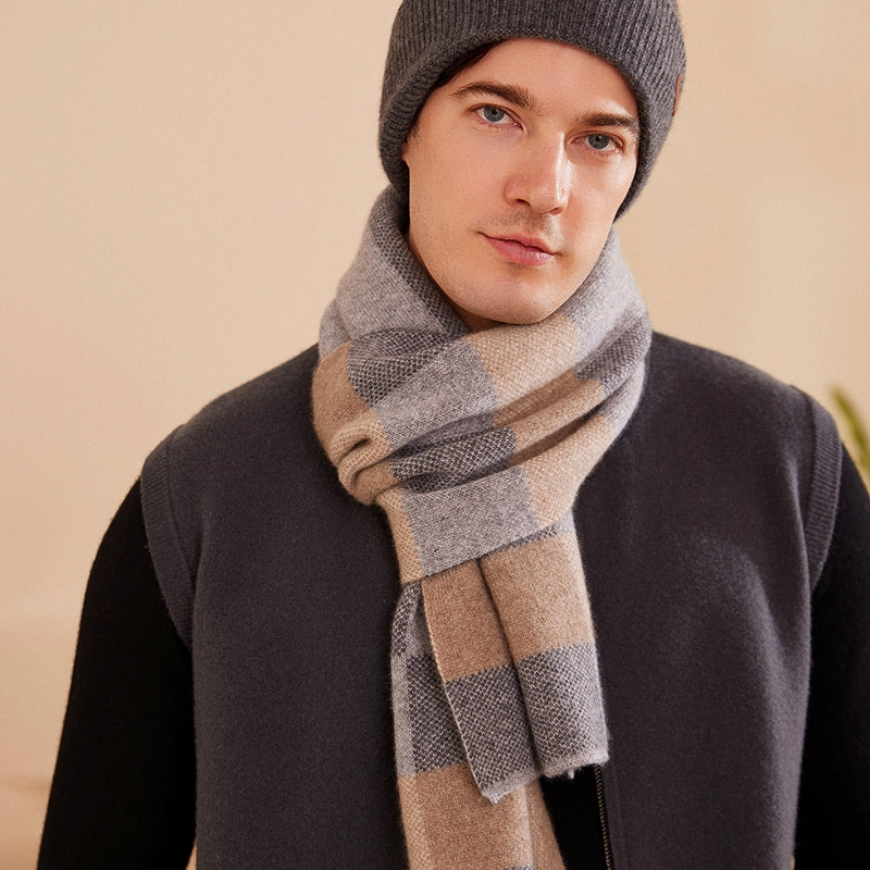 men's plaid cashmere scarf, view 3 - MRSLM
