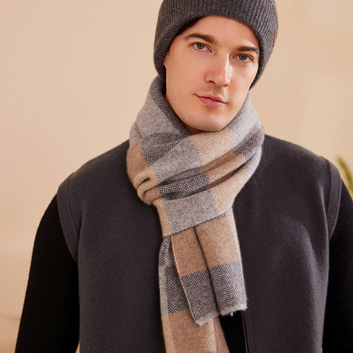 men's plaid cashmere scarf, view 3 - MRSLM