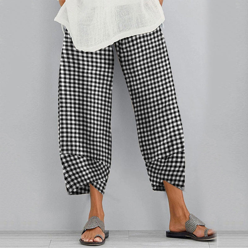 checkered panel cropped pants, view 3 - MRSLM