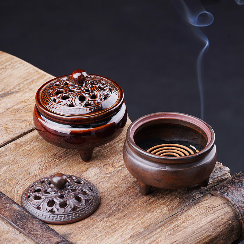 lotus three-legged ceramic incense burner, view 4 - MRSLM