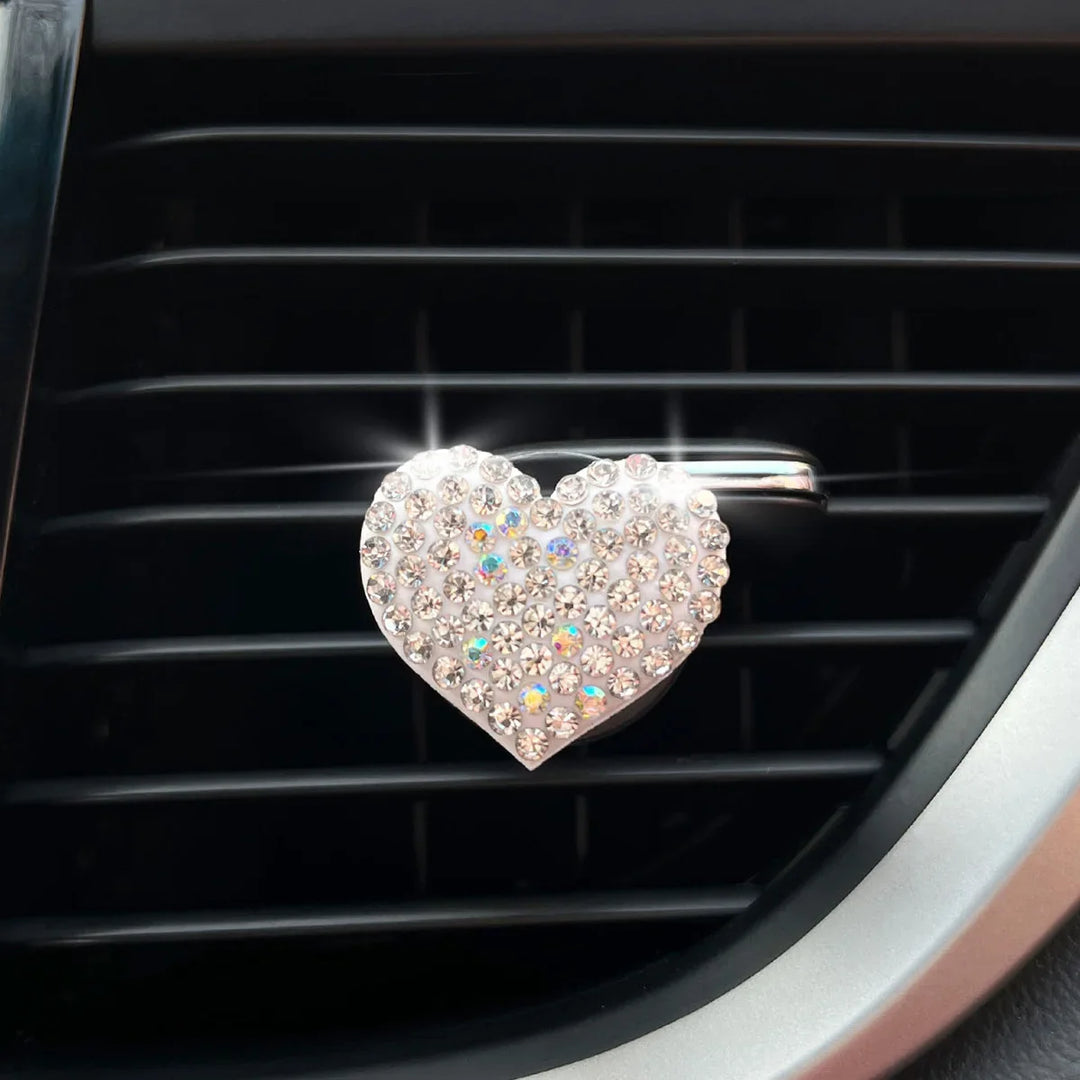 Colorful Heart-Shaped Rhinestone Car Perfume Clip