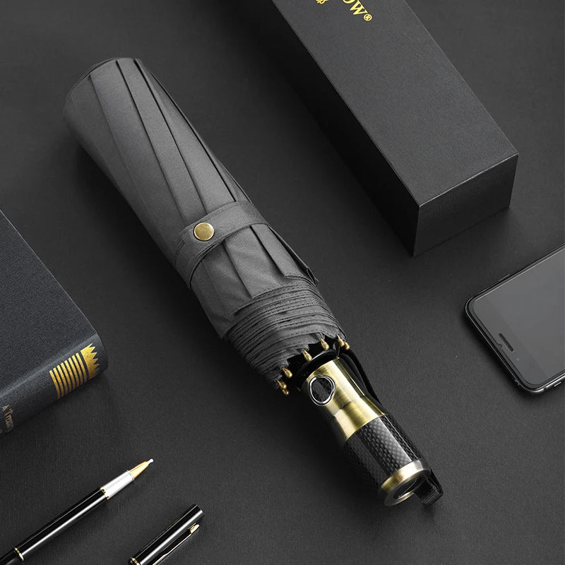 large automatic windproof umbrella with carbon fiber handle, view 3 - MRSLM