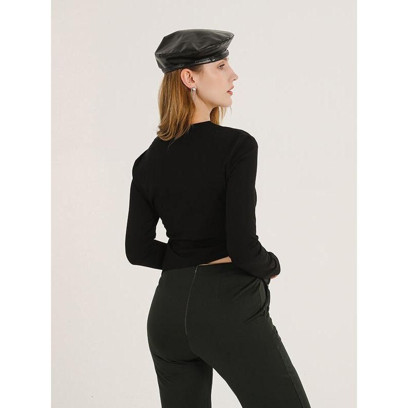 women's asymmetric zipper black cardigan, view 3 - MRSLM