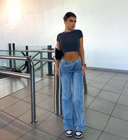 Light blue bevel button jeans, view 2 - MRSLM