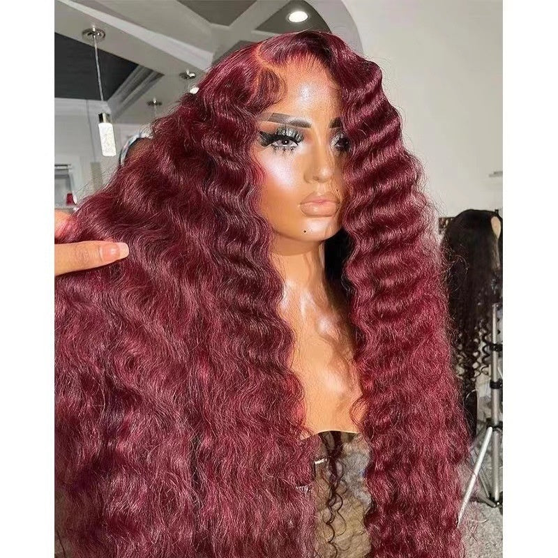 wine red long front lace wig, view 9 - MRSLM