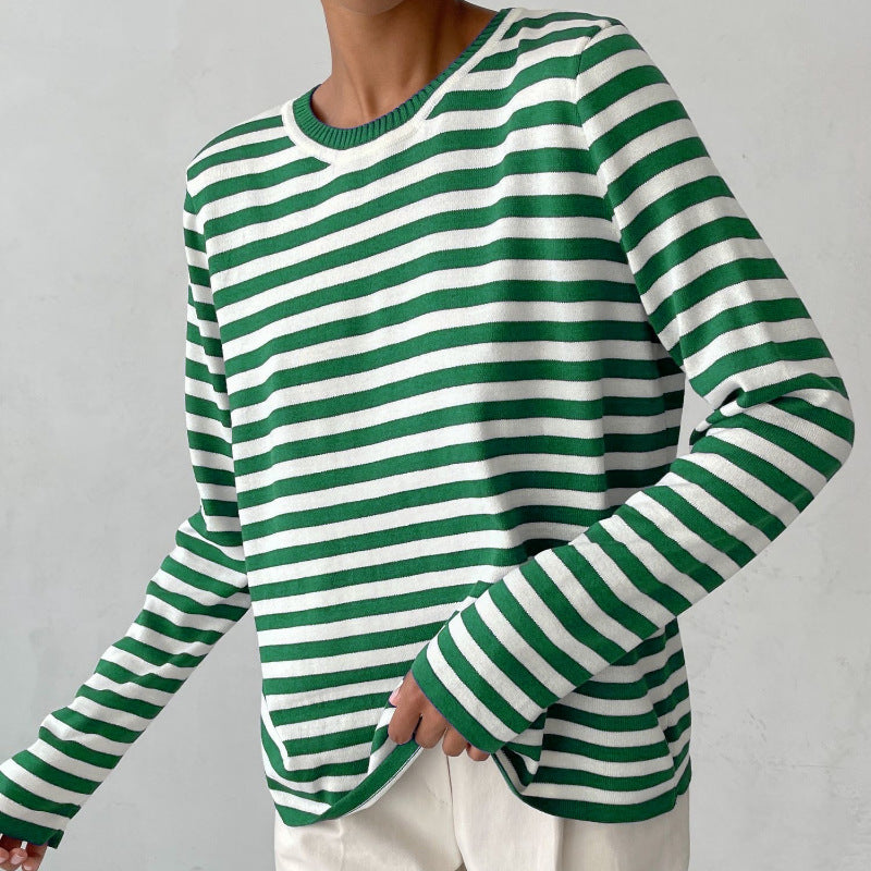 Round Neck Knitted Striped Sweater