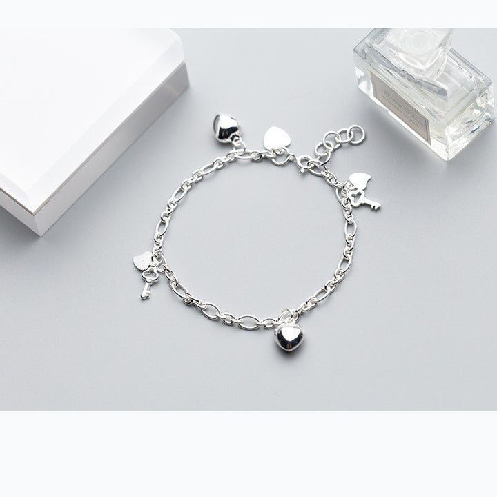 S925 Silver Women's Key Bracelet Heart Shaped Women