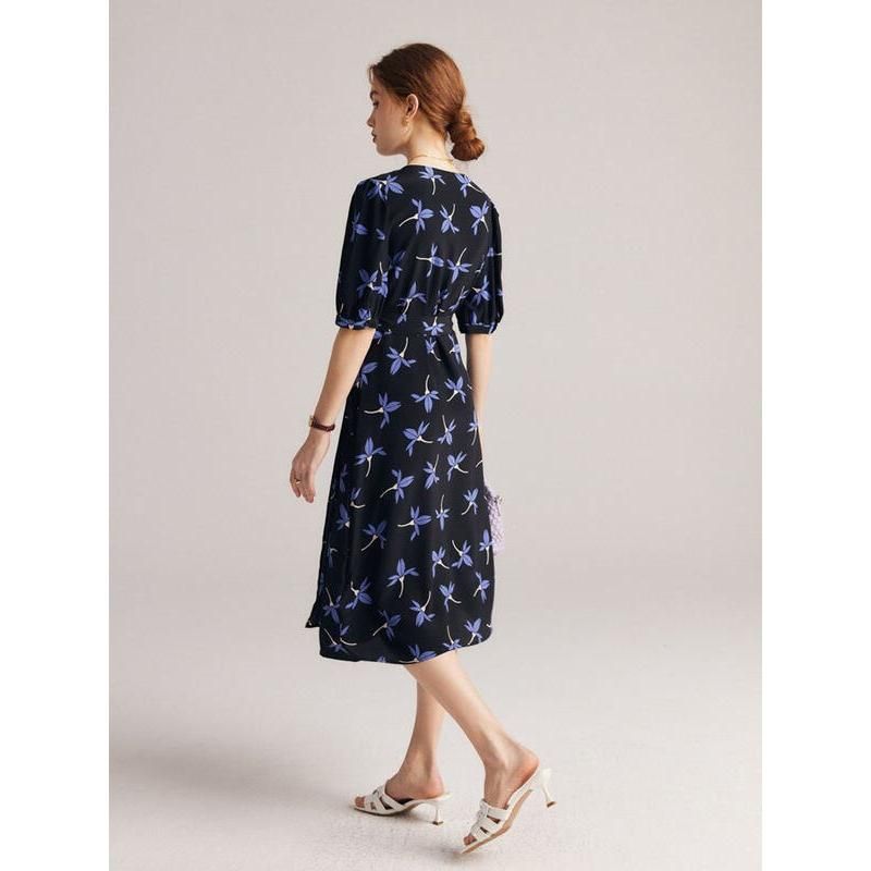 floral silk crepe de chine dress, view 7 - MRSLM