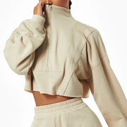 women's cotton patchwork zip-up hoodie, view 6 - MRSLM