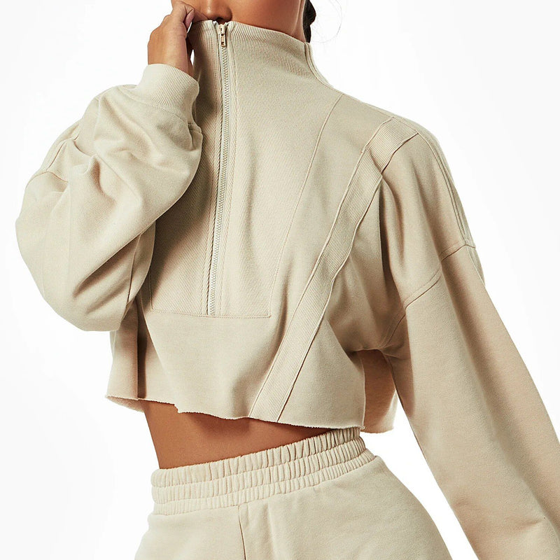 women's cotton patchwork zip-up hoodie, view 6 - MRSLM