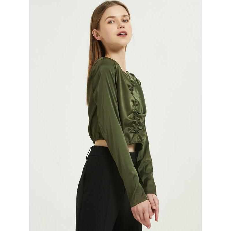 green chiffon long sleeve blouse, view 5 - MRSLM