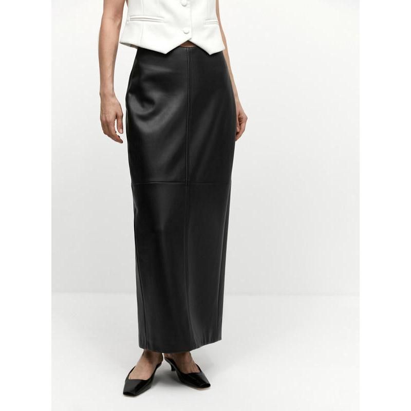 Gold PU leather long skirt, view 2 - MRSLM
